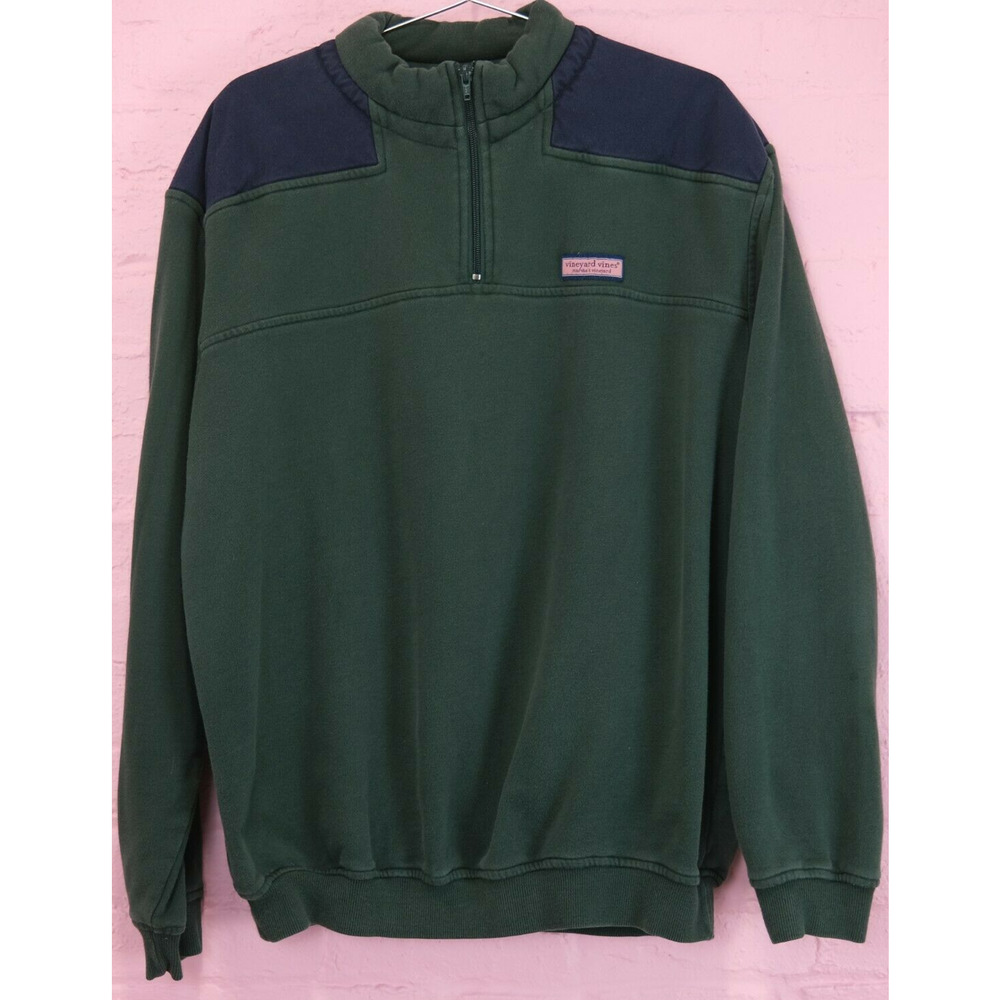 Vineyard Vines Green and Blue 1/4 Zip Shep Shirt Mens Large